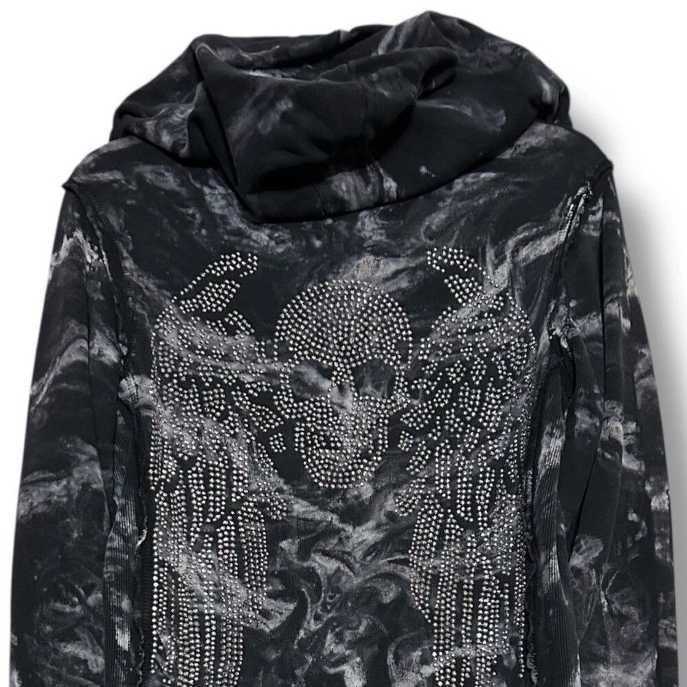 Sinful By Affliction S Grunge Black Jacket Hoodie Rhinestone Skull Wings Y2K - Picture 15 of 15